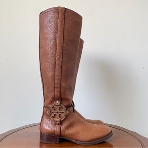 Tory Burch Amanda Black Pebbled Leather Riding boots | US 7